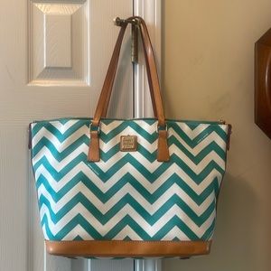 Dooney & Bourke Large Teal Chevron Satchel Tote Set